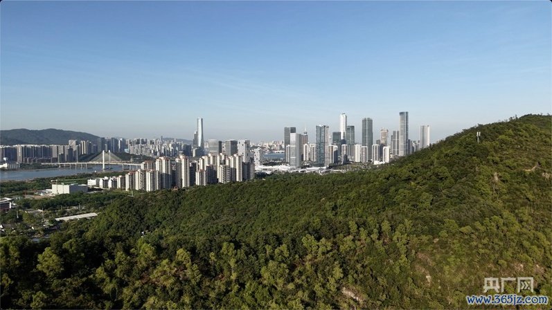 从小横琴山俯瞰横琴岛及对岸的澳门（央广网记者 罗世伟 摄）