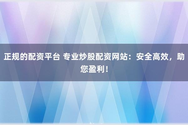 正规的配资平台 专业炒股配资网站：安全高效，助您盈利！