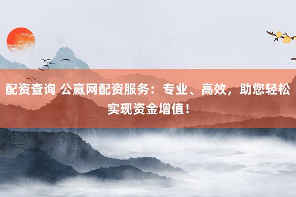 配资查询 公赢网配资服务：专业、高效，助您轻松实现资金增值！