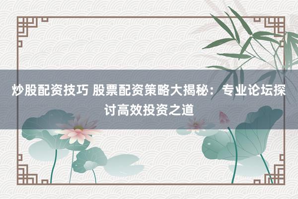 炒股配资技巧 股票配资策略大揭秘：专业论坛探讨高效投资之道