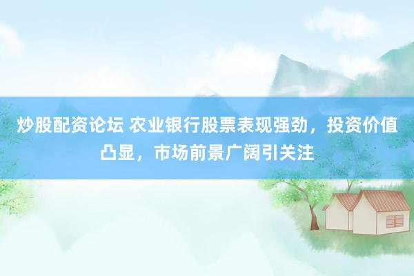 炒股配资论坛 农业银行股票表现强劲，投资价值凸显，市场前景广阔引关注