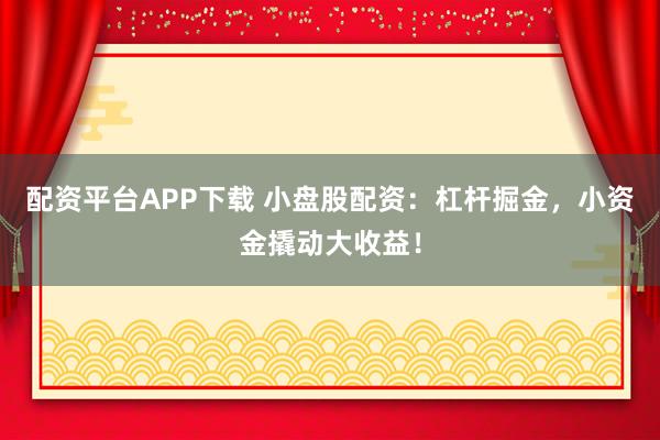配资平台APP下载 小盘股配资：杠杆掘金，小资金撬动大收益！