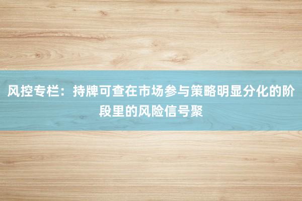 风控专栏:持牌可查在市场参与策略明显分化的阶段里的风险信号聚