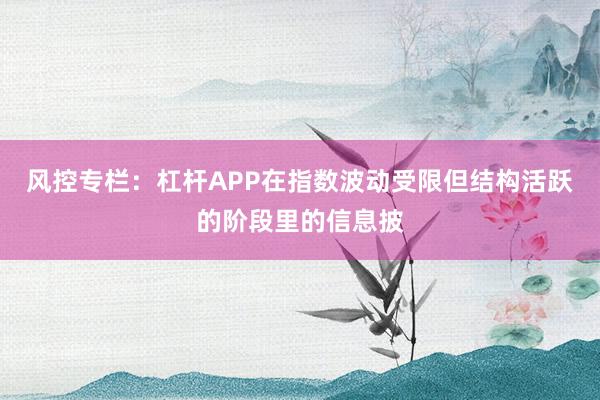 风控专栏:杠杆APP在指数波动受限但结构活跃的阶段里的信息披