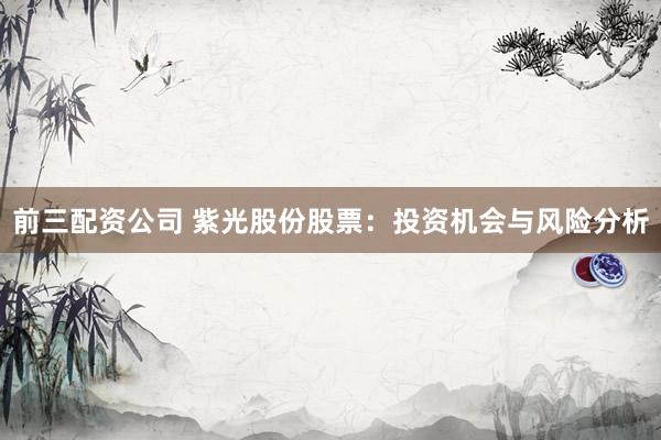 前三配资公司 紫光股份股票：投资机会与风险分析