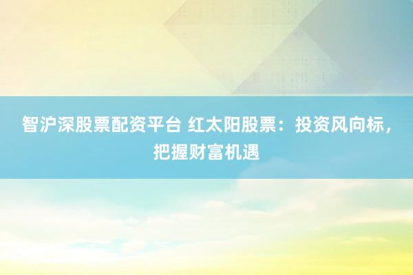 智沪深股票配资平台 红太阳股票：投资风向标，把握财富机遇