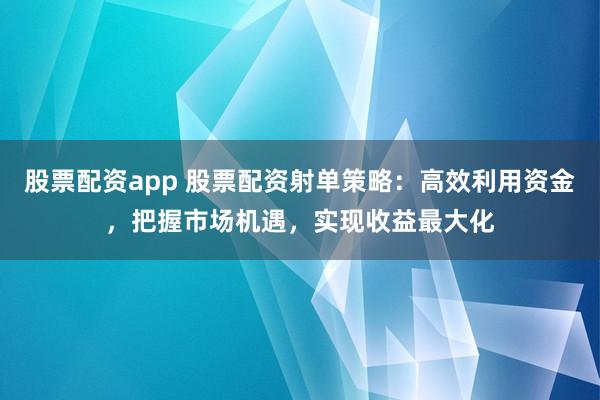 股票配资app 股票配资射单策略：高效利用资金，把握市场机遇，实现收益最大化