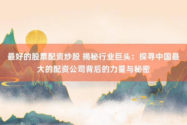 最好的股票配资炒股 揭秘行业巨头：探寻中国最大的配资公司背后的力量与秘密