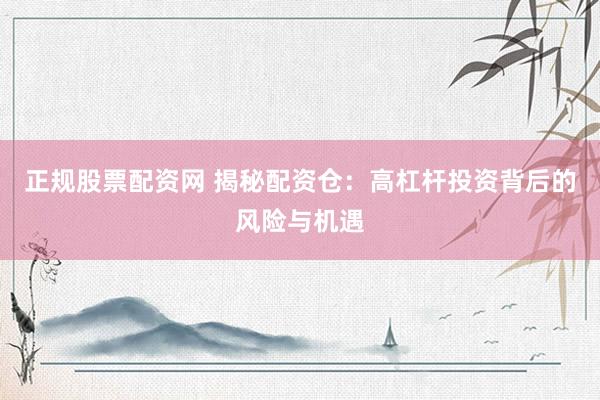 正规股票配资网 揭秘配资仓：高杠杆投资背后的风险与机遇