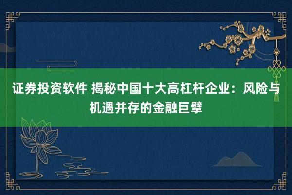 证券投资软件 揭秘中国十大高杠杆企业：风险与机遇并存的金融巨擘